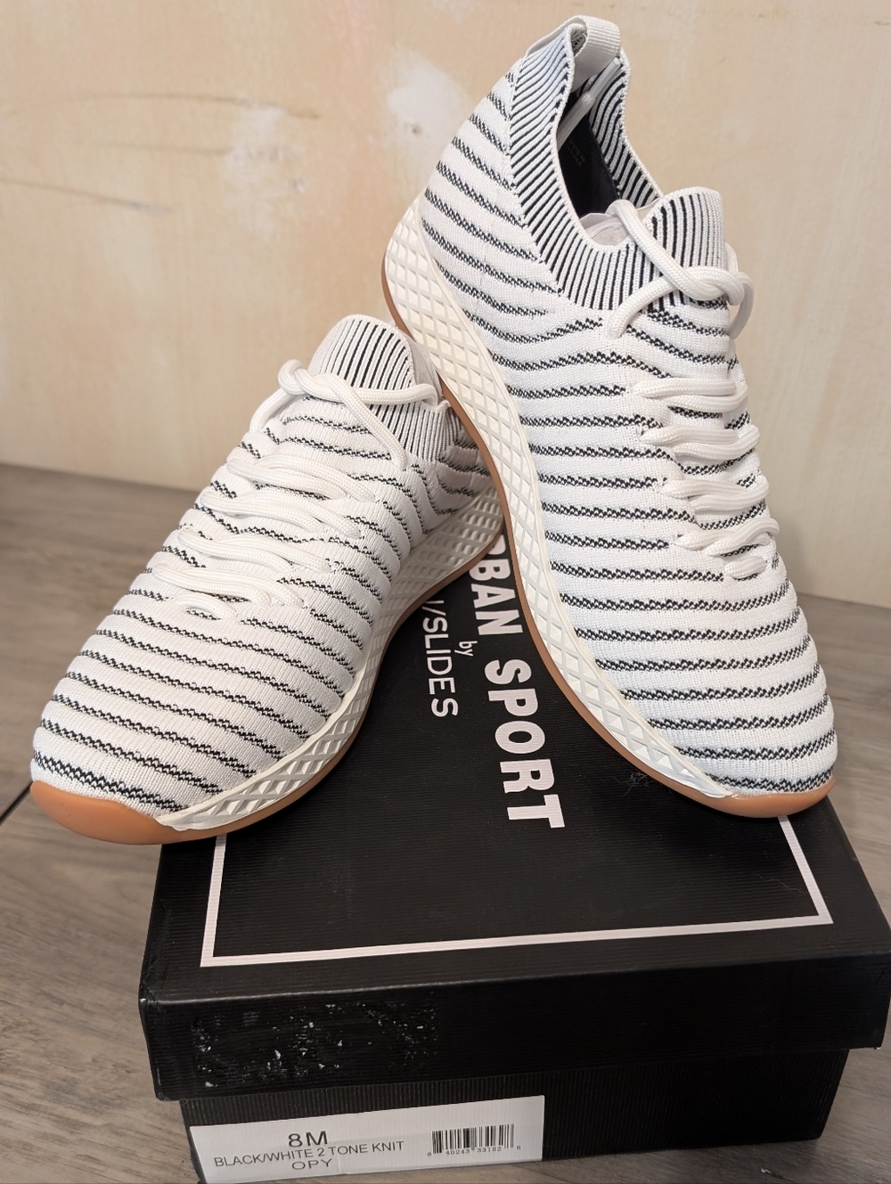 Urban Sport By J/Slides Black & White Knit Slip-On Sneakers Women's 8 New In box